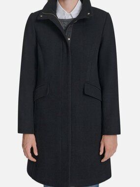 Cole Haan Women's Black Longline Wool Blend Coat Size 6